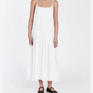 DISSH NOAH WHITE LINEN ASYM LINEN MIDI DRESS - 2 / WHITE
